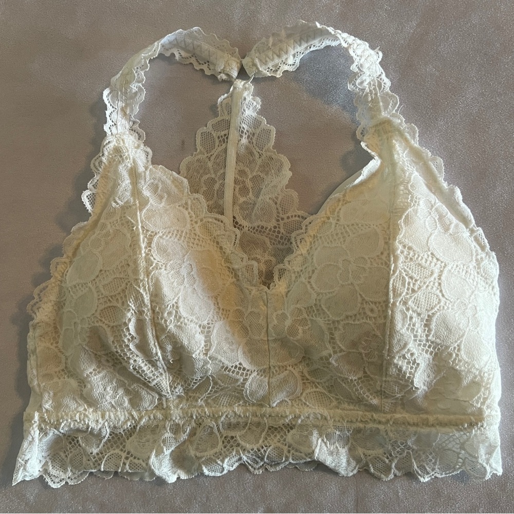 S Maurices Womens Lace Racerback Bralette Bra White Ivory Small Stretch Padded